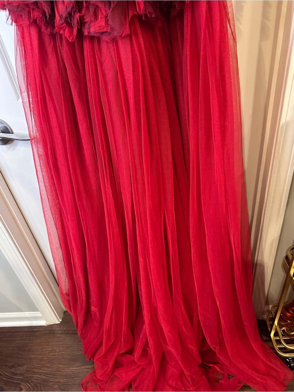 Red Tulle Ruffle Halter Maxi Gown Formal Dress Women’s Medium - Picture 9 of 12
